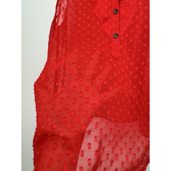 Volcom Women's Red Sleeveless Collared Henley Top Textured Sheer Medium - Picture 7 of 9